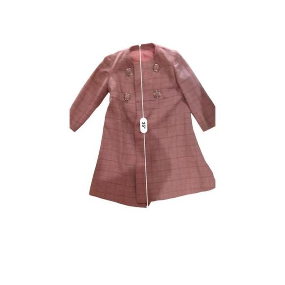 Vintage Womens Pink Plaid Coat Dress Set Double Breasted Jacket - Picture 7 of 12